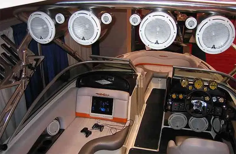 Custom audio installation on a boat