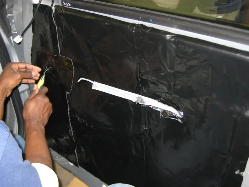 Car door after applying extensive sound deadening material