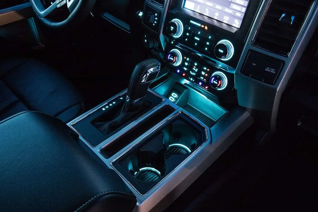 Interior of a rugged Raven F-150 truck