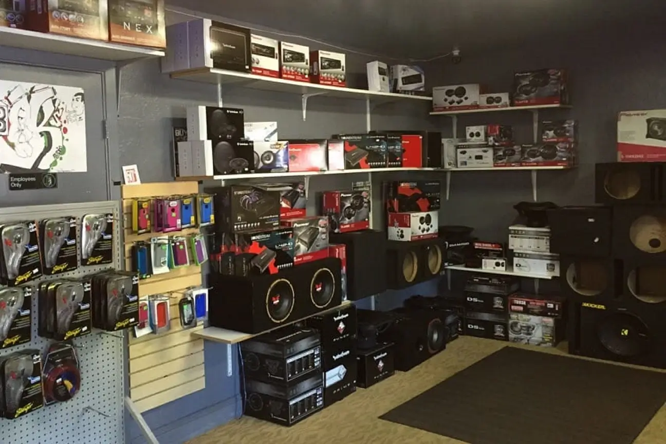 A clean and organized car audio workshop
